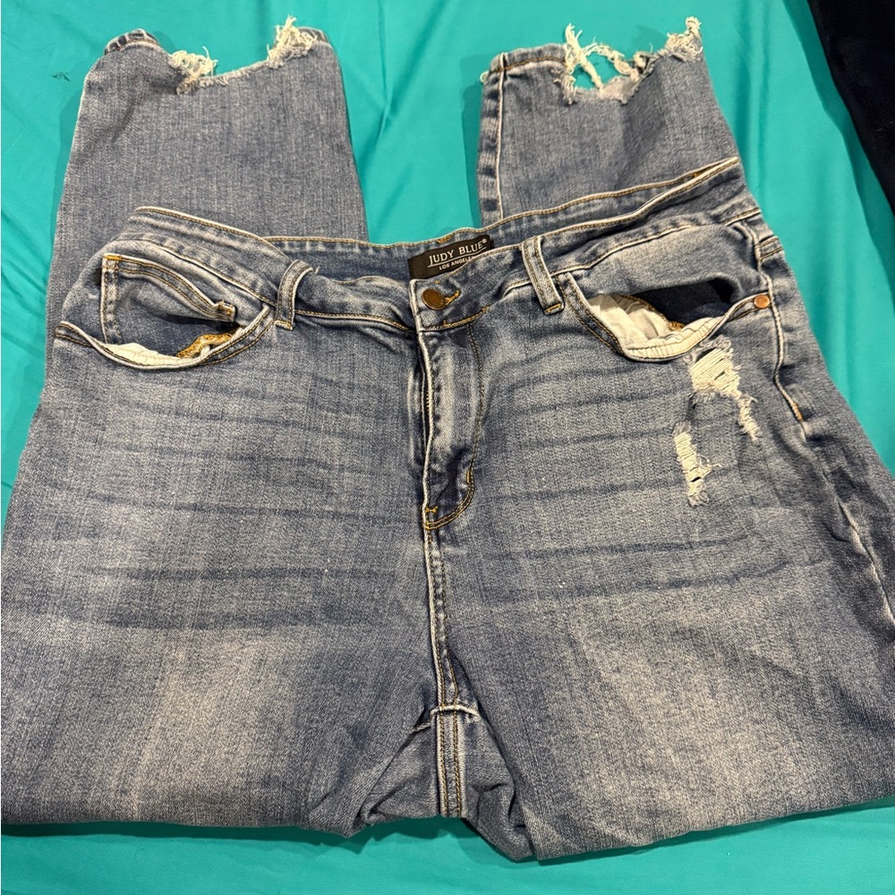 Judy Blue Boyfriend Blue Distressed Jeans